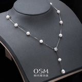OSM White Pearl Necklace 5–8mm Mixed Shape, S925 Silver