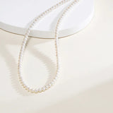OSM White Pearl Necklace 3–4mm Nearly Round, S925 Silver
