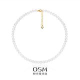 OSM White Pearl Necklace – 6–7mm Near-Round, Gold Clasp