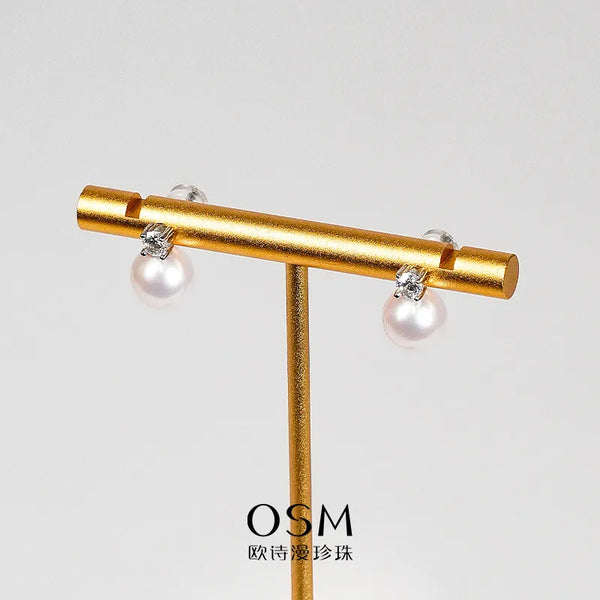 OSM Round Silvery White Earrings 8–9mm – S925 Silver