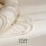 OSM White Pearl Necklace 3–4mm Nearly Round, S925 Silver
