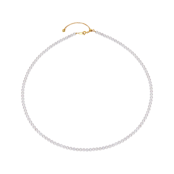 OSM White Pearl Necklace – Nearly Round 3–4mm, Gold Clasp