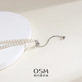 OSM White Pearl Necklace 3–4mm Nearly Round, S925 Silver