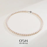 OSM White Pearl Necklace 7–8mm Near-Circular 9K Gold