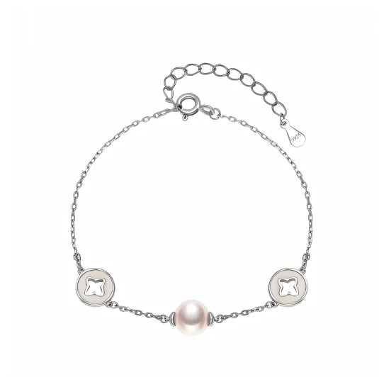 Silvery White Pearl Bracelet with Cubic Zirconia Accents