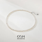 OSM White Pearl Necklace 5–6mm Near-Round, S925 Silver, Heart Extension Chain