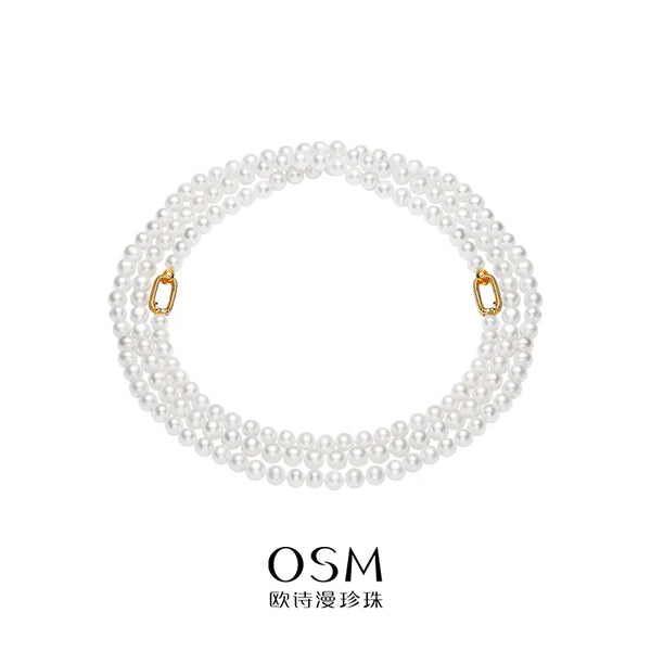 OSM Pearl Necklace 7–8 mm, 128 cm with Gold Alloy Clasp