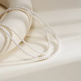 OSM White Pearl Necklace 3–4mm Nearly Round, S925 Silver