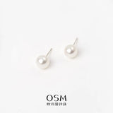 OSM White Seedless Pearl Earrings 8–9mm Round, S925 Silver