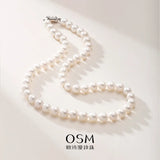 OSM White Pearl Necklace – 8–9mm Round, S925 Silver