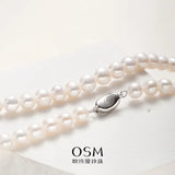 OSM White Pearl Necklace – 8–9mm Near-Circular, Silvery White