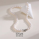 OSM White Pearl Necklace – 8–9mm Near-Round, S925 Sterling Silver Clasp