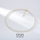 OSM White Pearl Necklace – 7–8mm Near-Circular, Gold Clasp