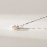 OSM Teardrop White Pearl Necklace 8–9mm, S925 Silver