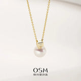 OSM Pearl Necklace 8.5–9 mm White 925 Silver / Gold Accents