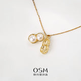 OSM Pearl Necklace 6–7 mm Flat Round 925 Silver / Gold Accents