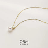 OSM Pearl Necklace 8.5–9 mm White 925 Silver / Gold Accents
