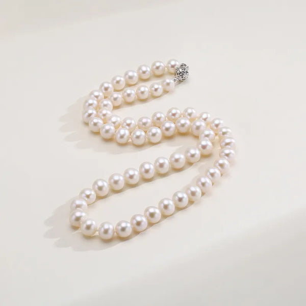 OSM White Pearl Necklace 7–8mm Near-Circular 9K Gold