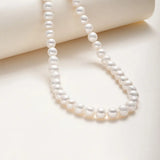 OSM White Pearl Necklace – 8–9mm Near-Circular, Silvery White