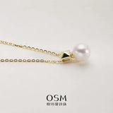 OSM Pearl Necklace 8.5–9 mm White 925 Silver / Gold Accents