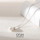 OSM Teardrop White Pearl Necklace 8–9mm, S925 Silver