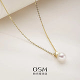 OSM Pearl Necklace 8.5–9 mm White 925 Silver / Gold Accents